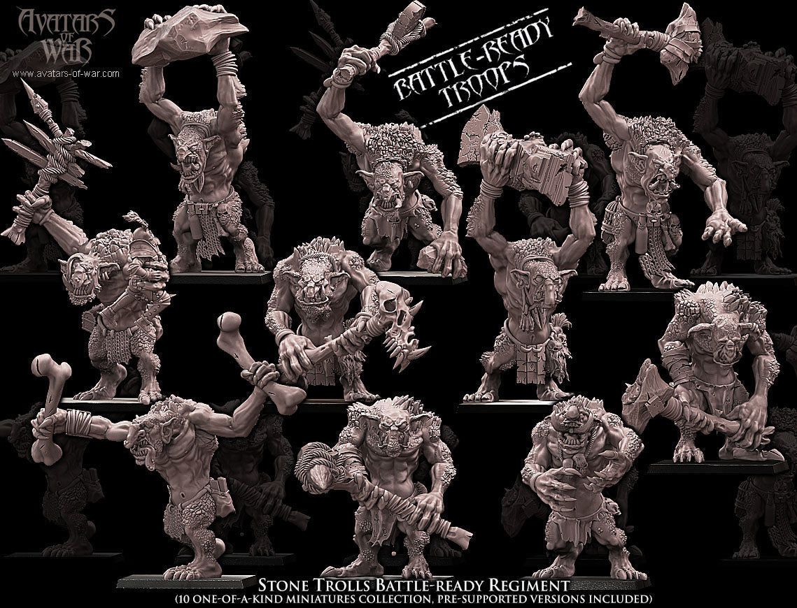 Stone Trolls Battle-Ready regiment (10 Stone Trolls) - Avatars of War