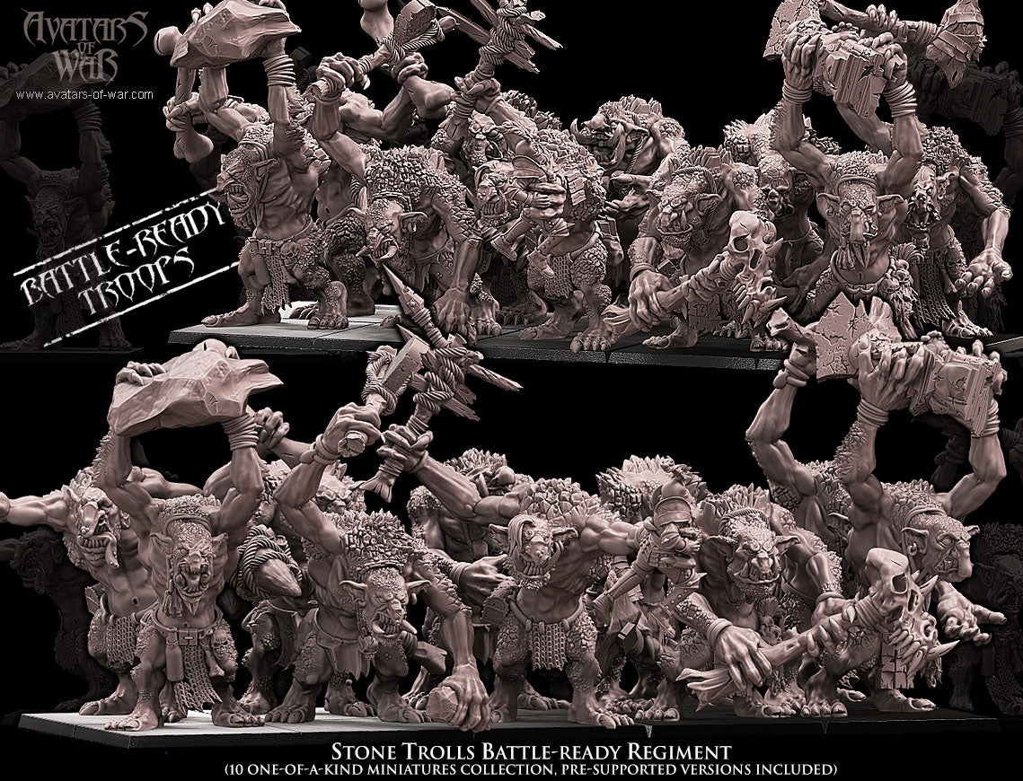 Stone Trolls Battle-Ready regiment (10 Stone Trolls) - Avatars of War