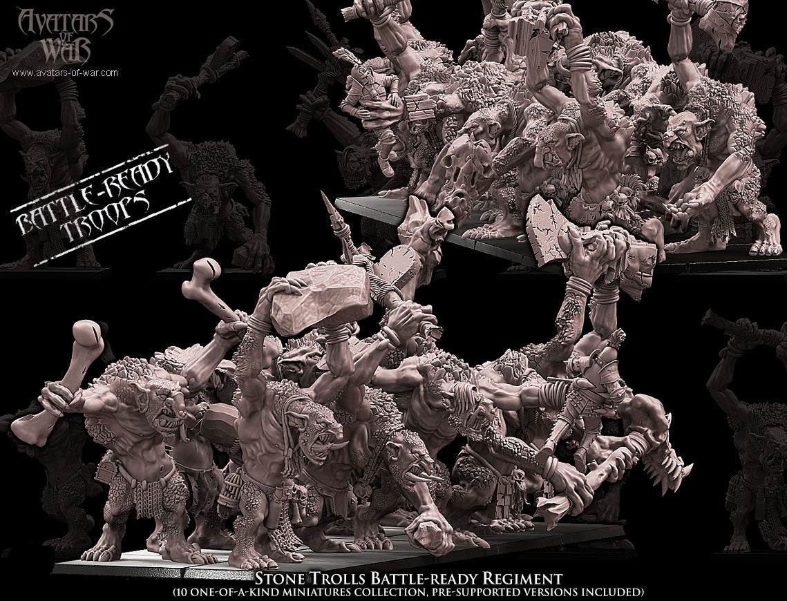 Stone Trolls Battle-Ready regiment (10 Stone Trolls) - Avatars of War