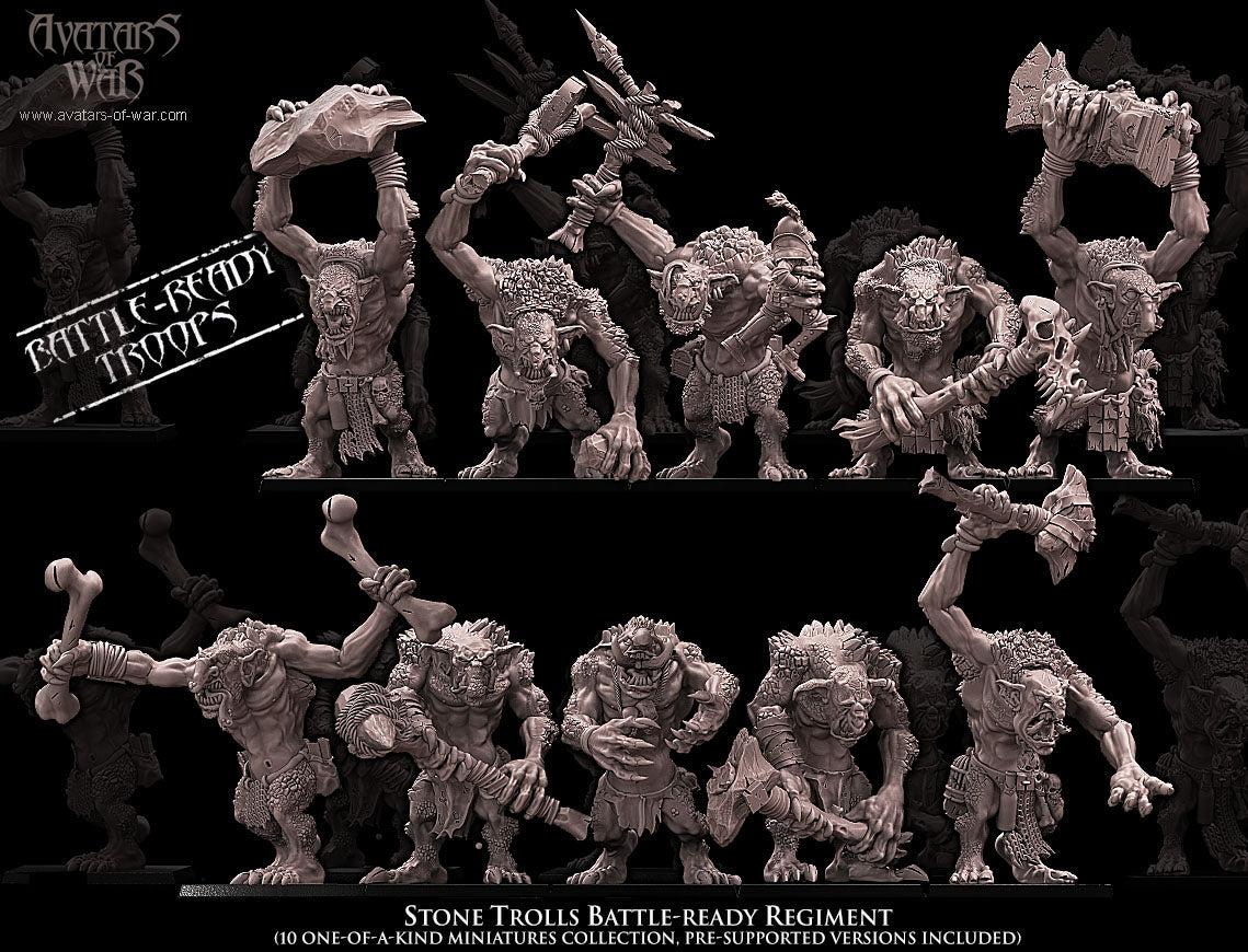 Stone Trolls Battle-Ready regiment (10 Stone Trolls) - Avatars of War