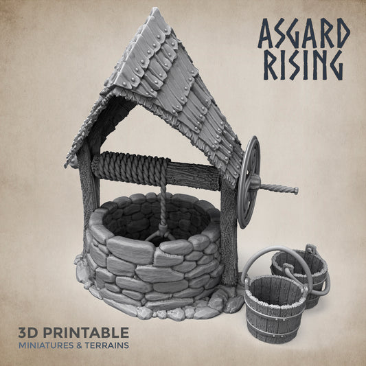 Well with a Shingle Roof With Buckets Set  - Asgard Rising