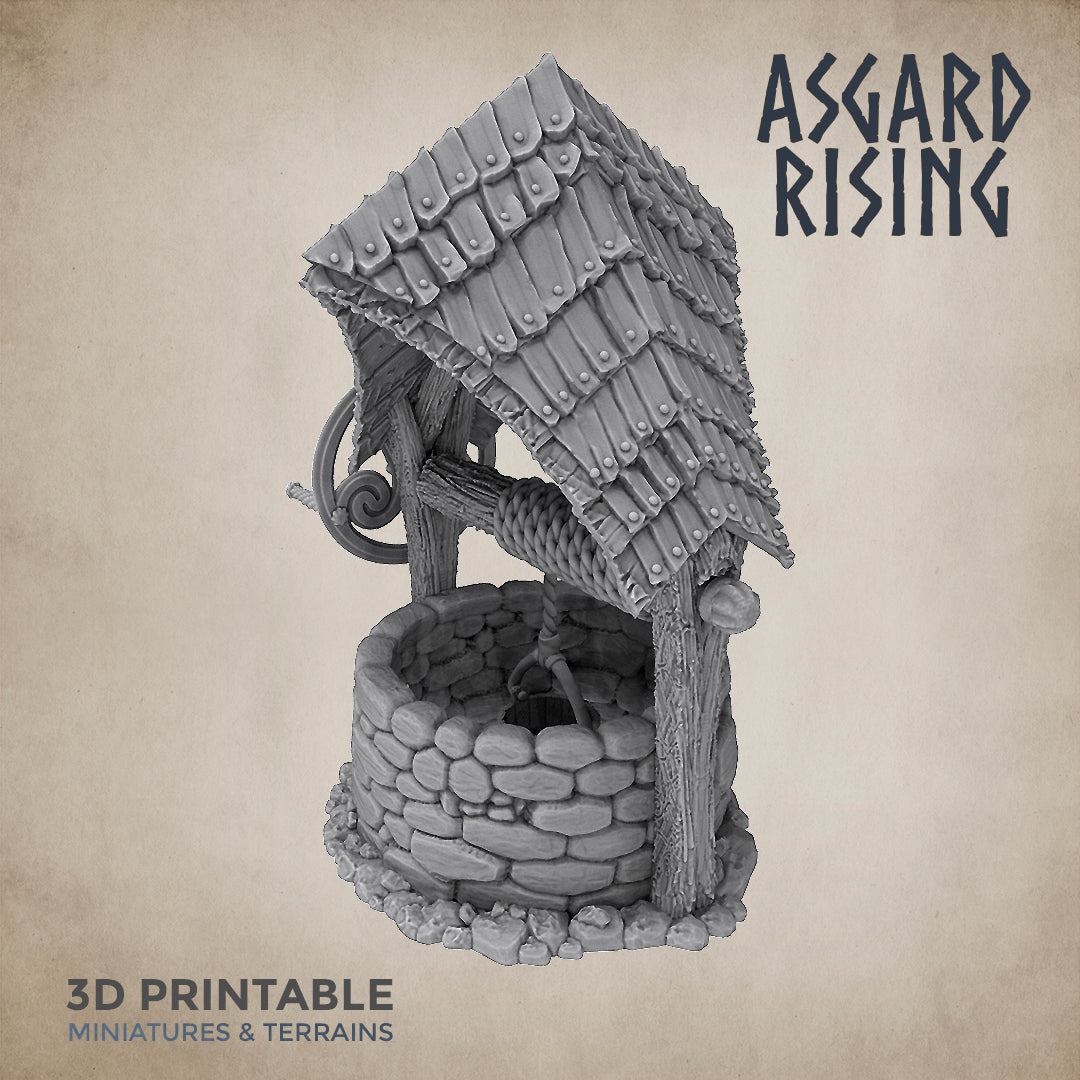 Well with a Shingle Roof With Buckets Set  - Asgard Rising