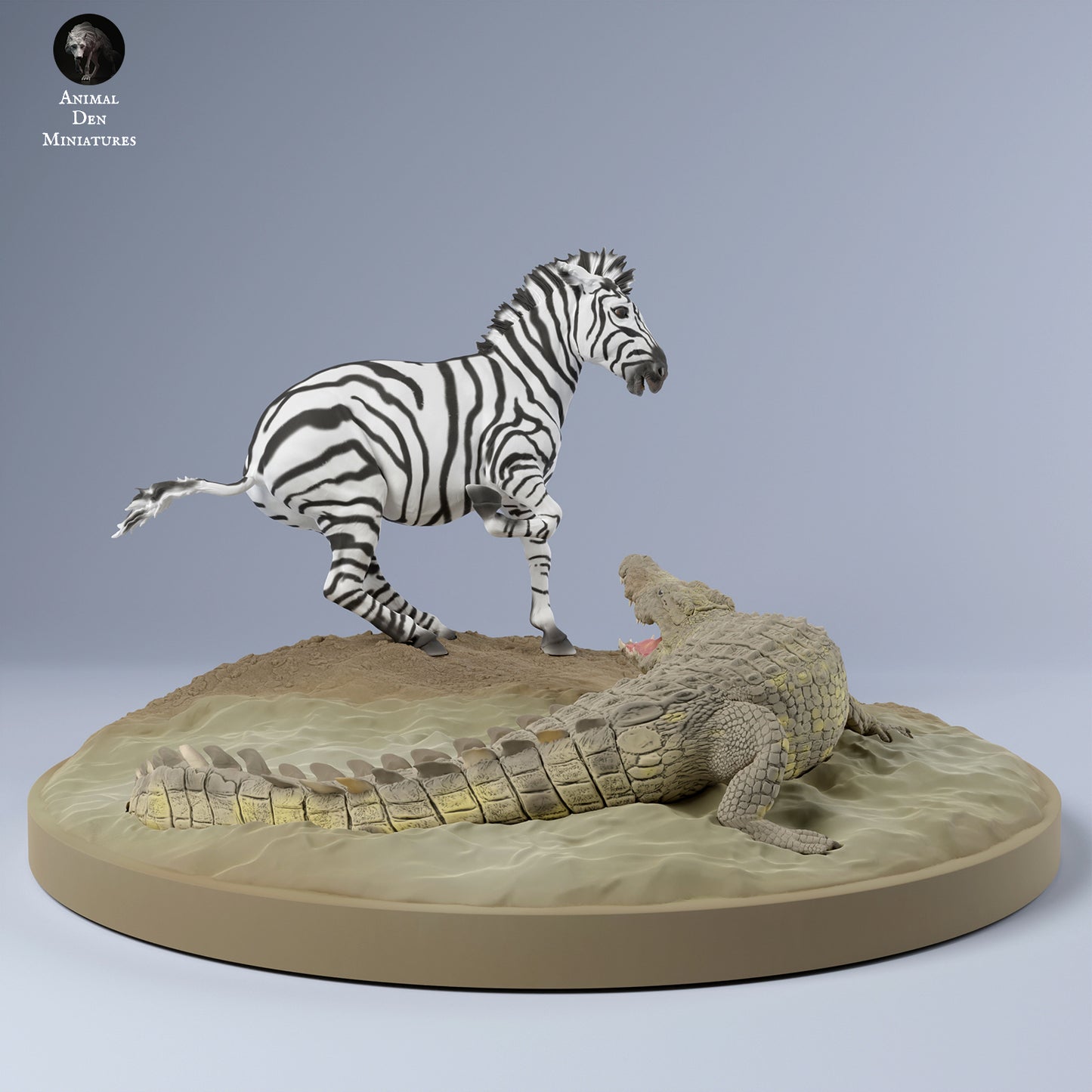 Zebra vs Nile Crocodile - Animal Den Miniatures