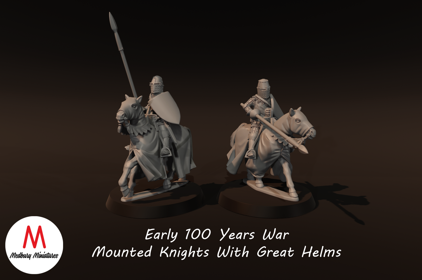 Early 100 Years War Mounted Knights with Great Helms - Medbury Miniatures