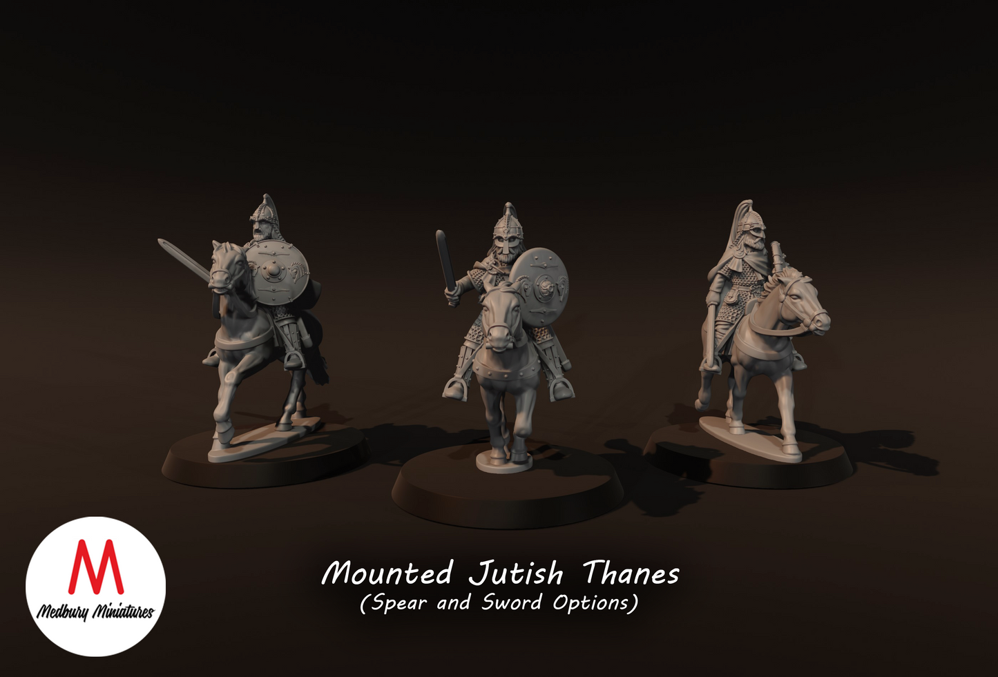 3x Jutish Thanes with Swords on Horse - Medbury Miniatures