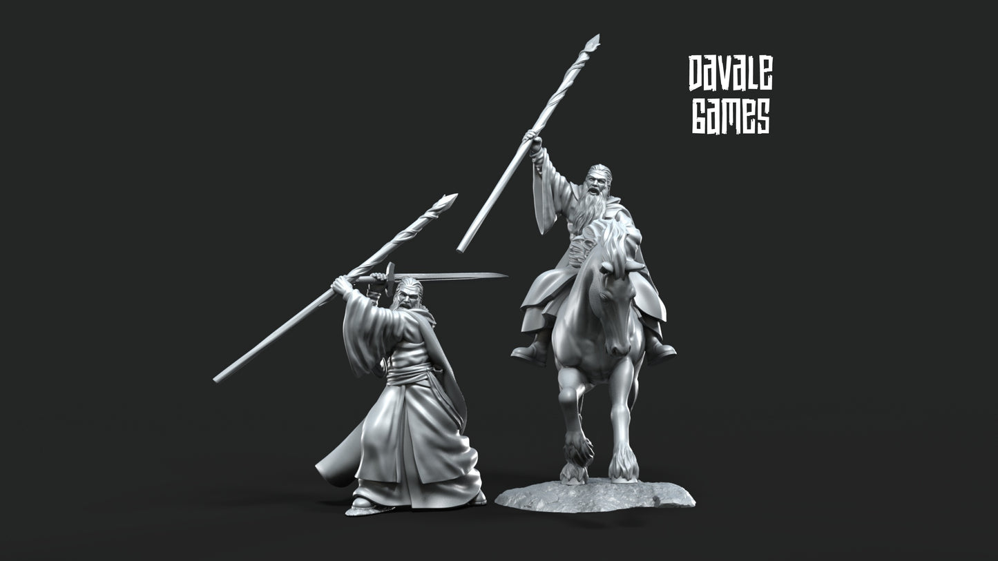 Gaenale the Mage White Light on Foot and Mounted - Grey Castle - Davale Games