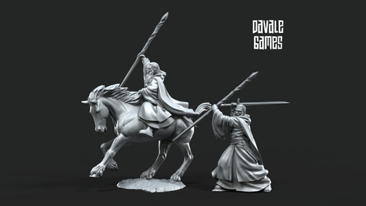 Gaenale the Mage White Light on Foot and Mounted - Grey Castle - Davale Games