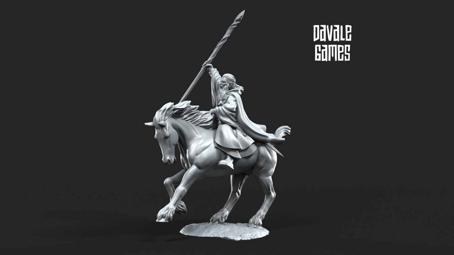 Gaenale the Mage White Light on Foot and Mounted - Grey Castle - Davale Games