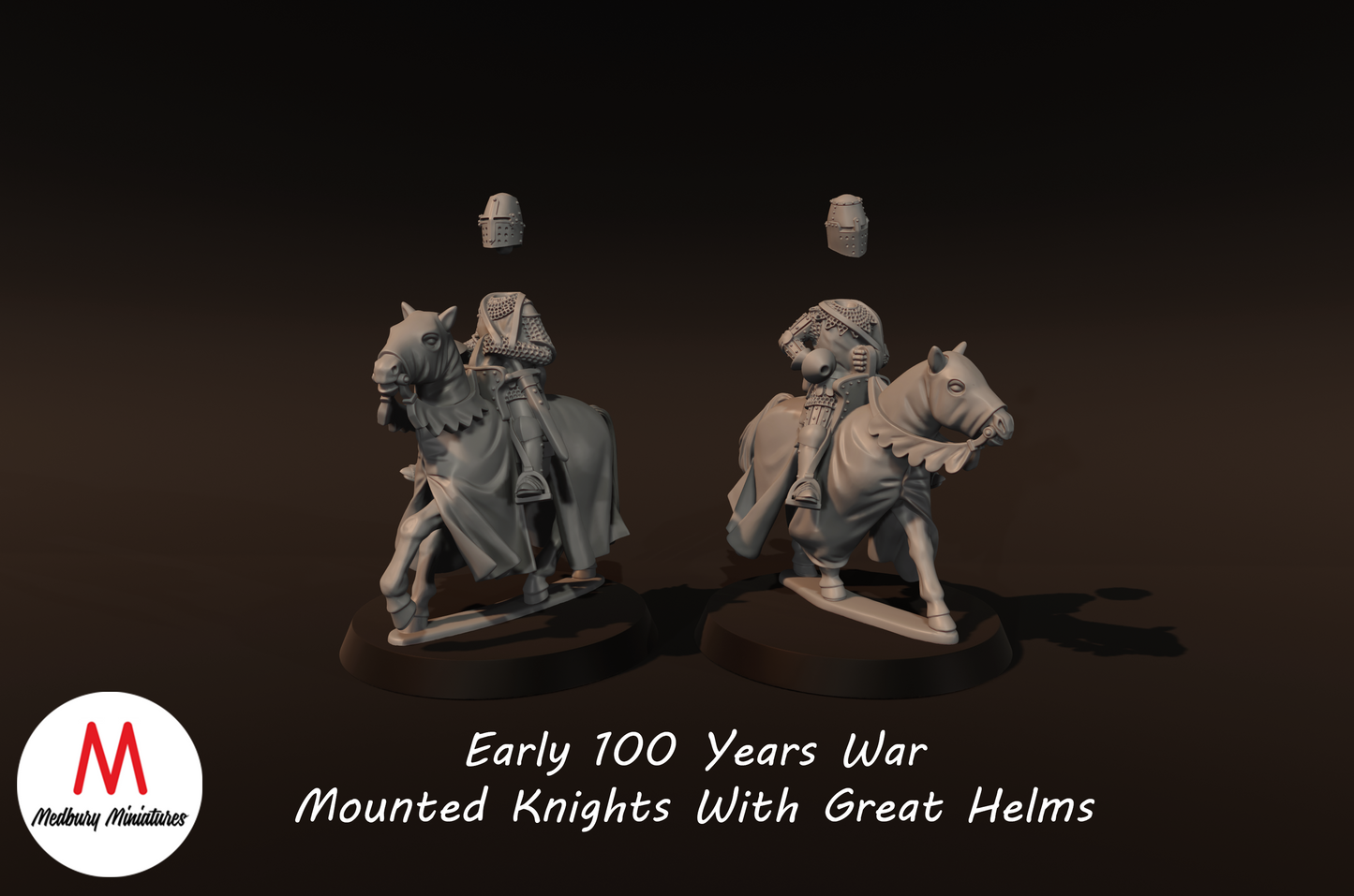 Early 100 Years War Mounted Knights with Great Helms - Medbury Miniatures