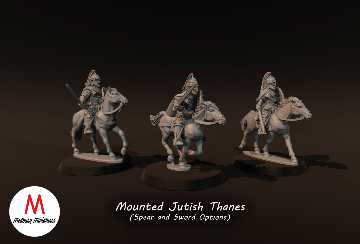 3x Jutish Thanes with Swords on Horse - Medbury Miniatures