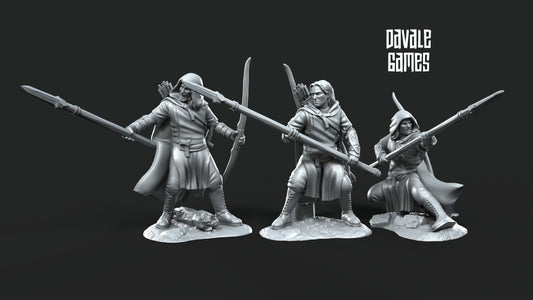 3x Grey Castle Rangers with Spears and Bows - Grey Castle - Davale Games