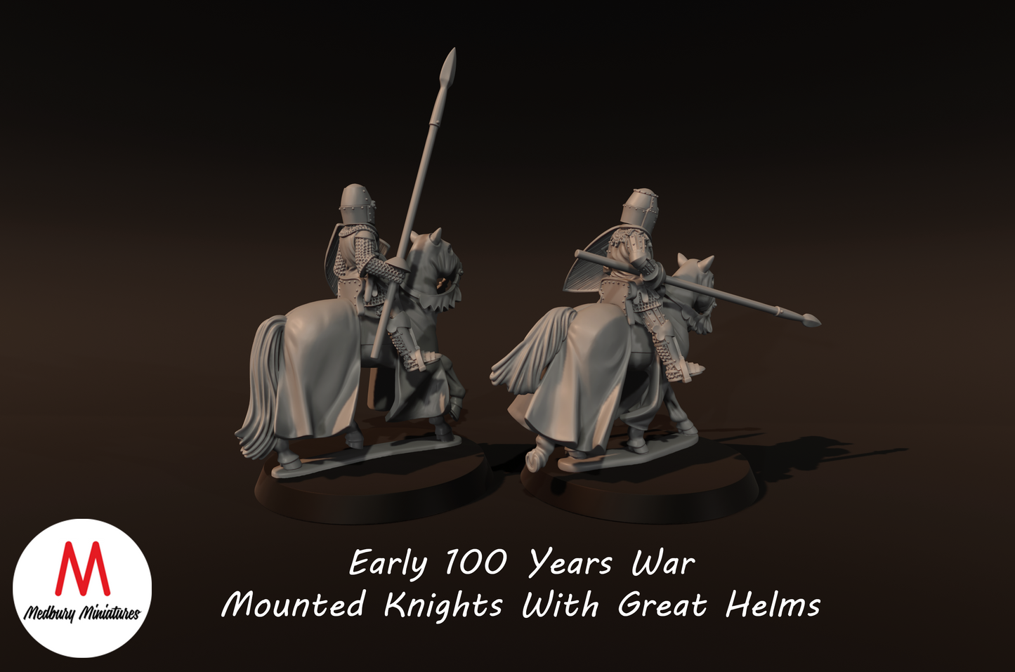 Early 100 Years War Mounted Knights with Great Helms - Medbury Miniatures