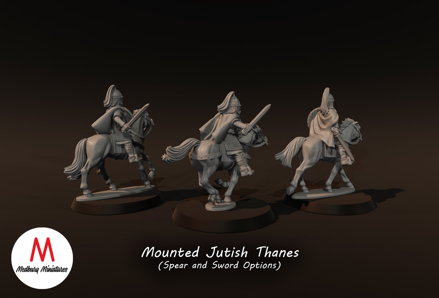 3x Jutish Thanes with Swords on Horse - Medbury Miniatures