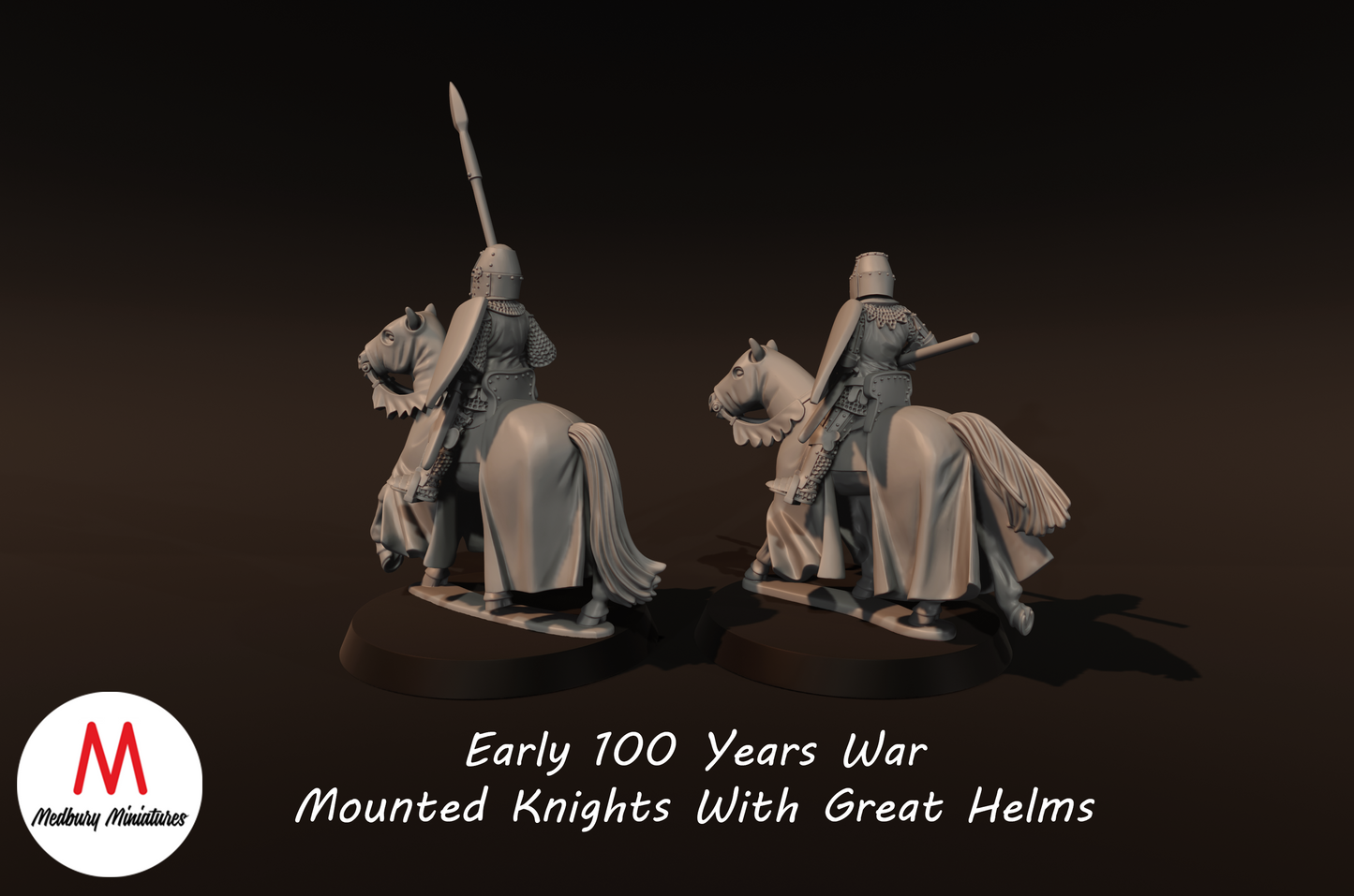 Early 100 Years War Mounted Knights with Great Helms - Medbury Miniatures