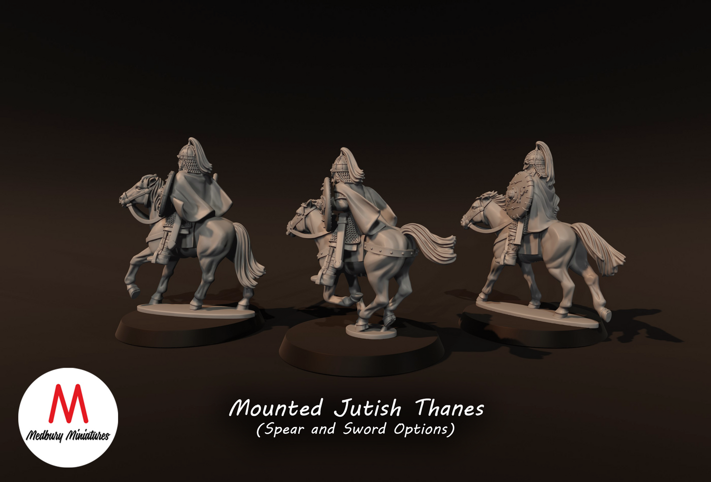 3x Jutish Thanes with Swords on Horse - Medbury Miniatures