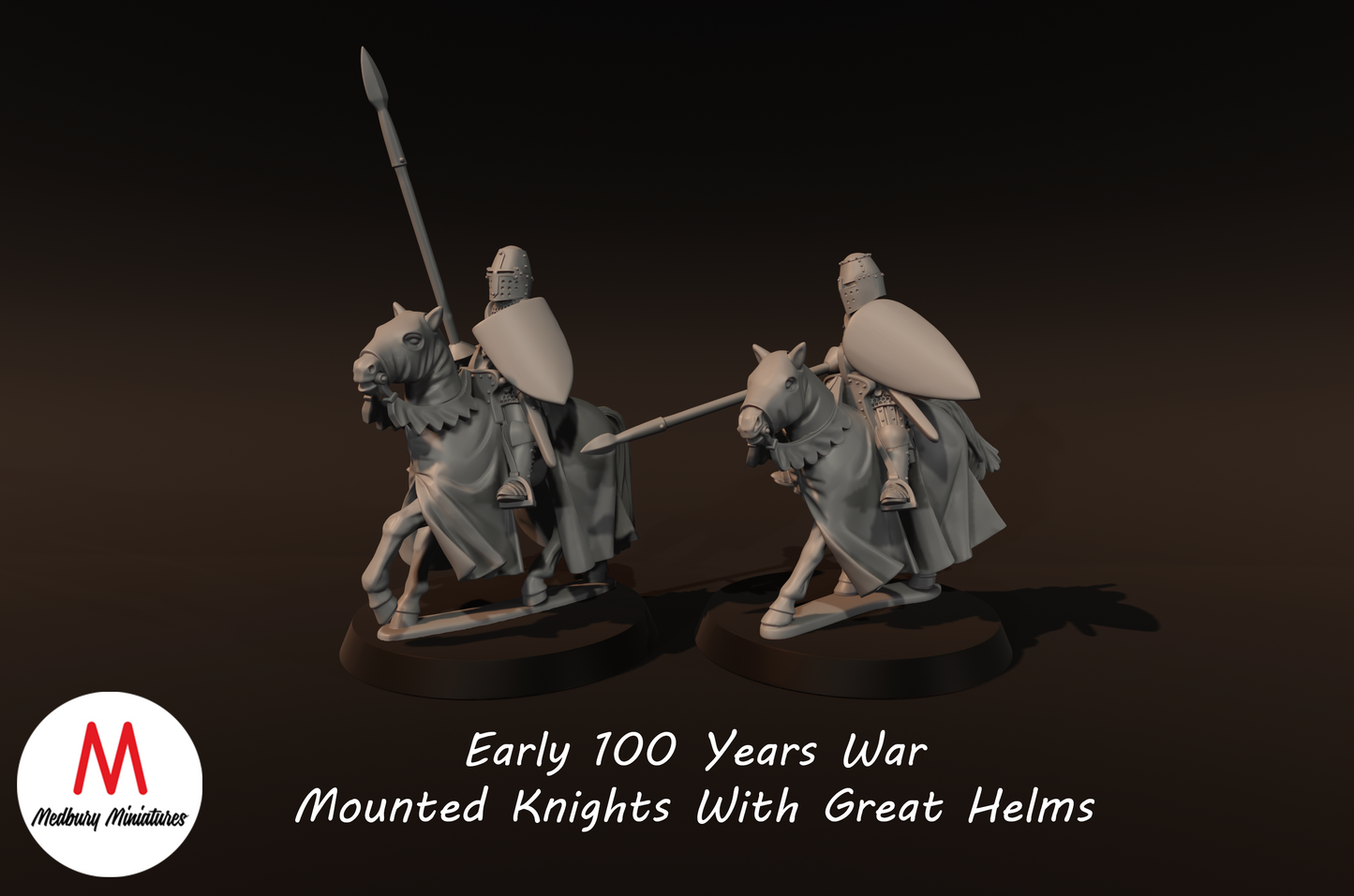 Early 100 Years War Mounted Knights with Great Helms - Medbury Miniatures