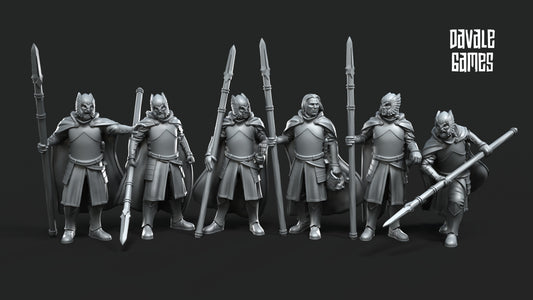 6x Grey Castle Court Guards on Foot with Spears - Grey Castle - Davale Games