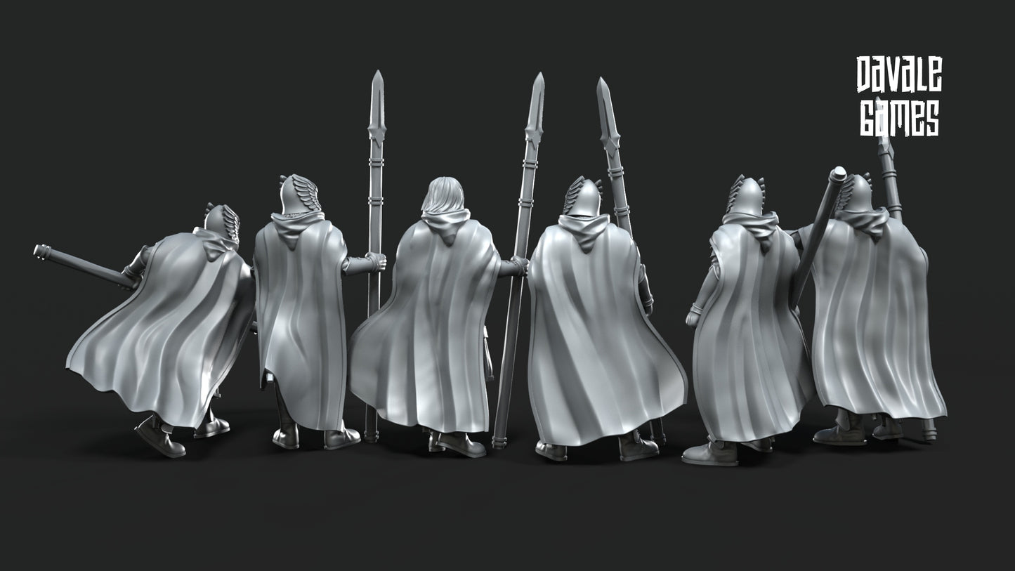 6x Grey Castle Court Guards on Foot with Spears - Grey Castle - Davale Games