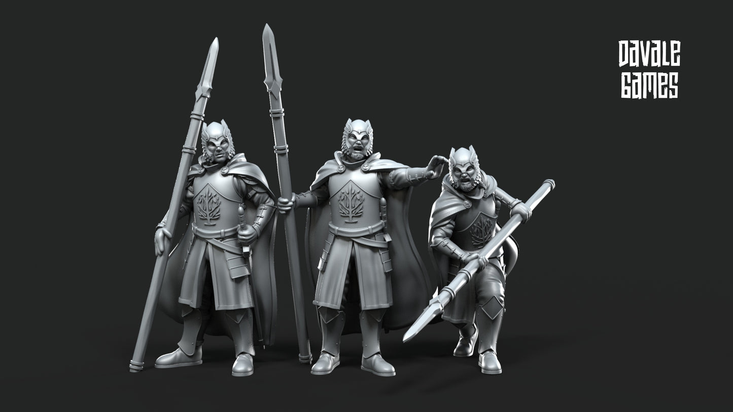 6x Grey Castle Court Guards on Foot with Spears - Grey Castle - Davale Games