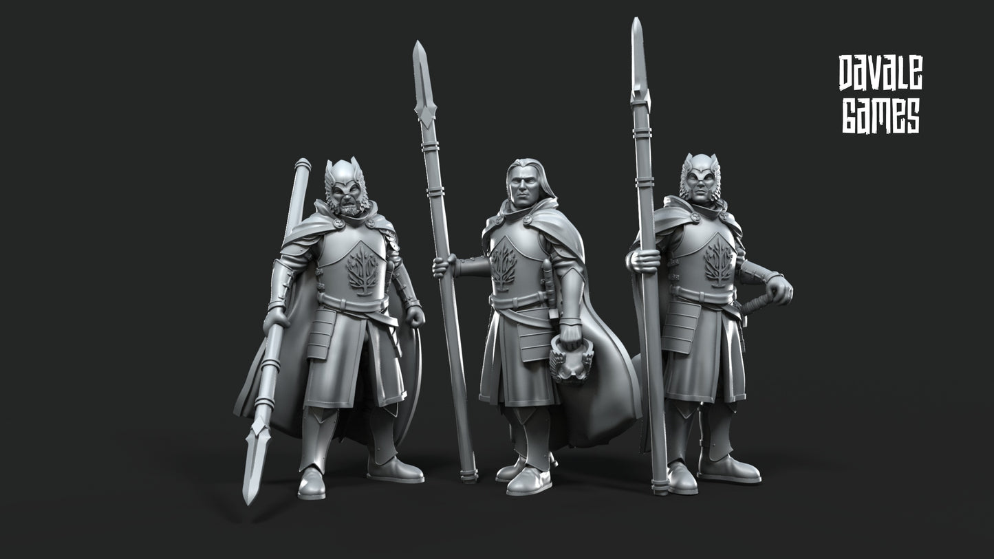 6x Grey Castle Court Guards on Foot with Spears - Grey Castle - Davale Games