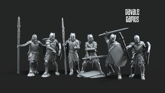 6x Wounded Grey Castle Warriors - Grey Castle - Davale Games