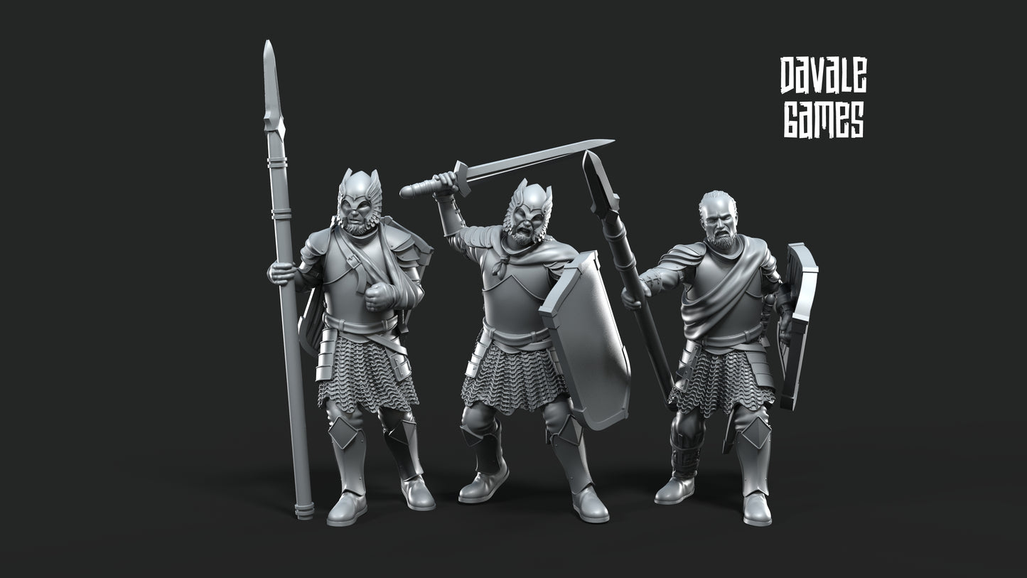 6x Wounded Grey Castle Warriors - Grey Castle - Davale Games