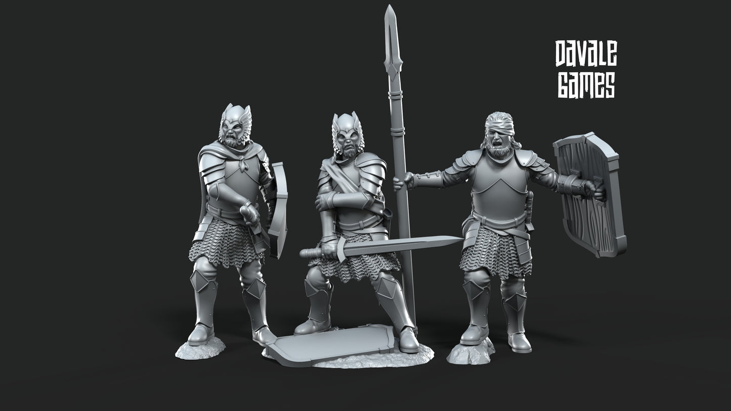 6x Wounded Grey Castle Warriors - Grey Castle - Davale Games