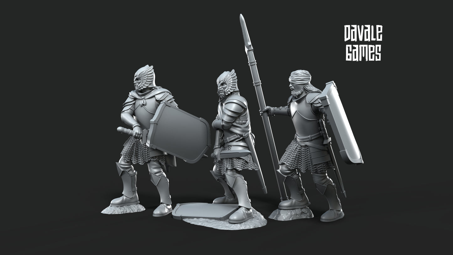 6x Wounded Grey Castle Warriors - Grey Castle - Davale Games