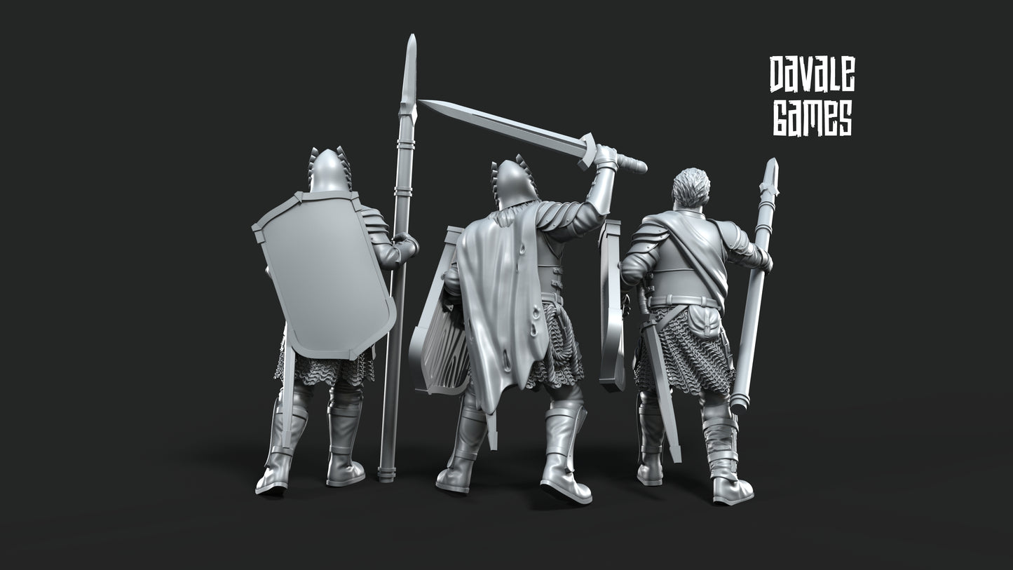 6x Wounded Grey Castle Warriors - Grey Castle - Davale Games