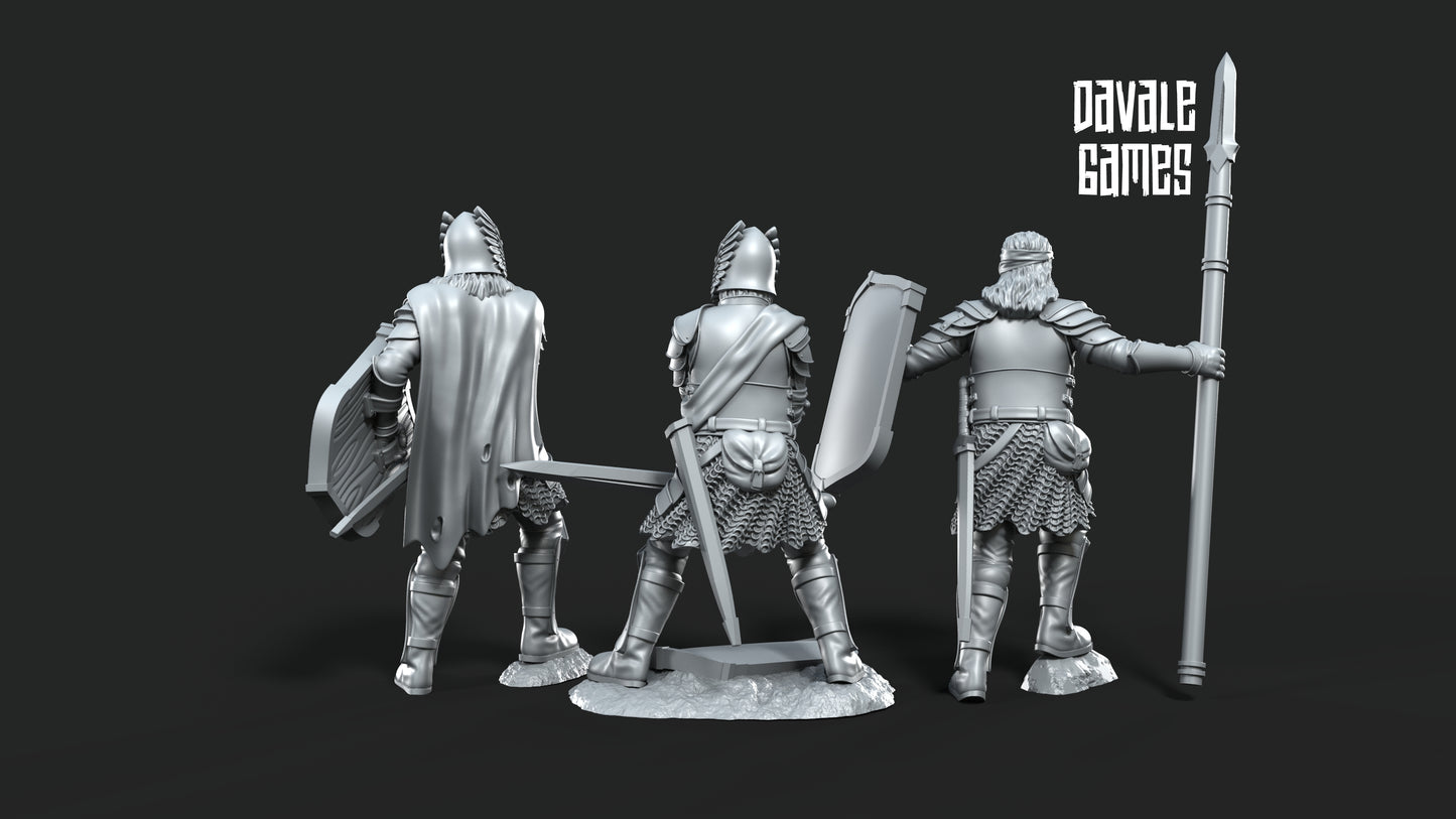 6x Wounded Grey Castle Warriors - Grey Castle - Davale Games