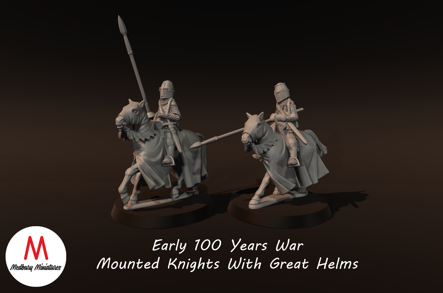 Berittene Ritter mit Großhelmen aus dem frühen Hundertjährigen Krieg - Medbury Miniatures