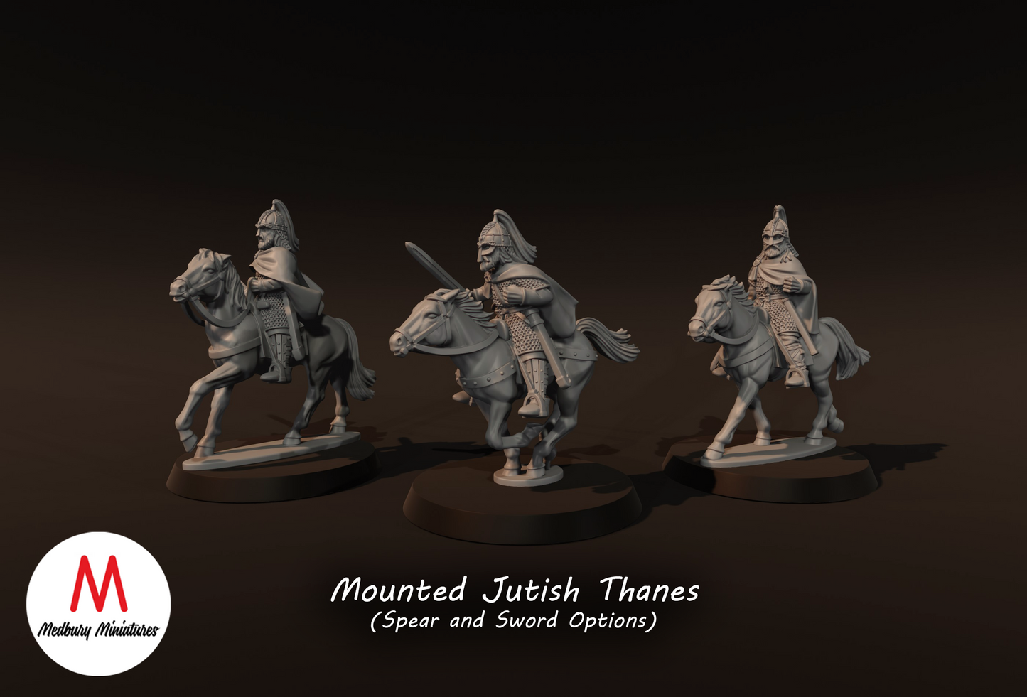 3x Jutish Thanes with Swords on Horse - Medbury Miniatures