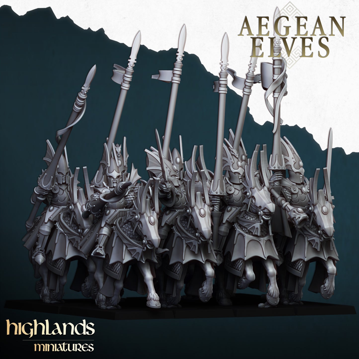 Mounted Dragons Cavalry - Aegean Elves - Highlands Miniatures