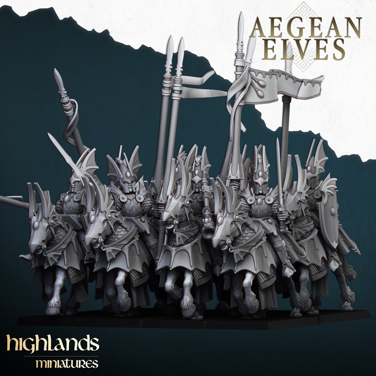 Mounted Dragons Cavalry - Aegean Elves - Highlands Miniatures