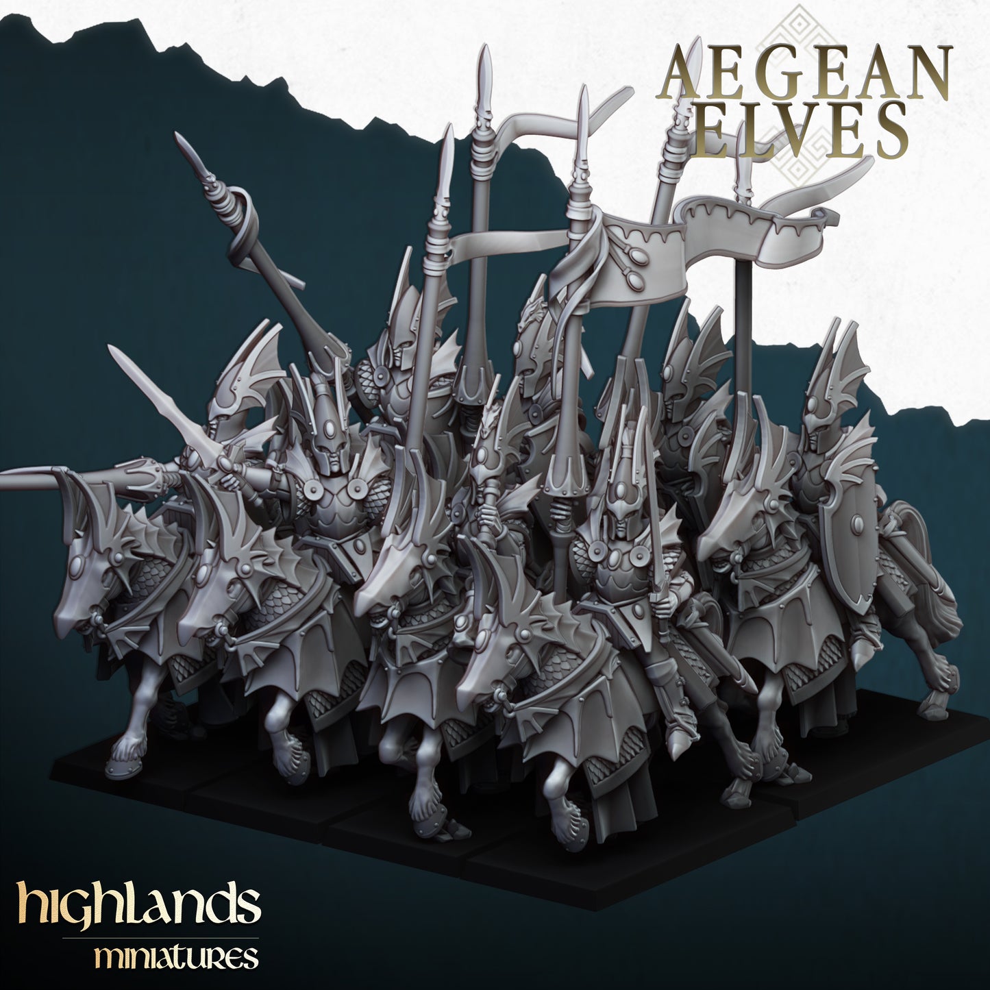 Mounted Dragons Cavalry - Aegean Elves - Highlands Miniatures