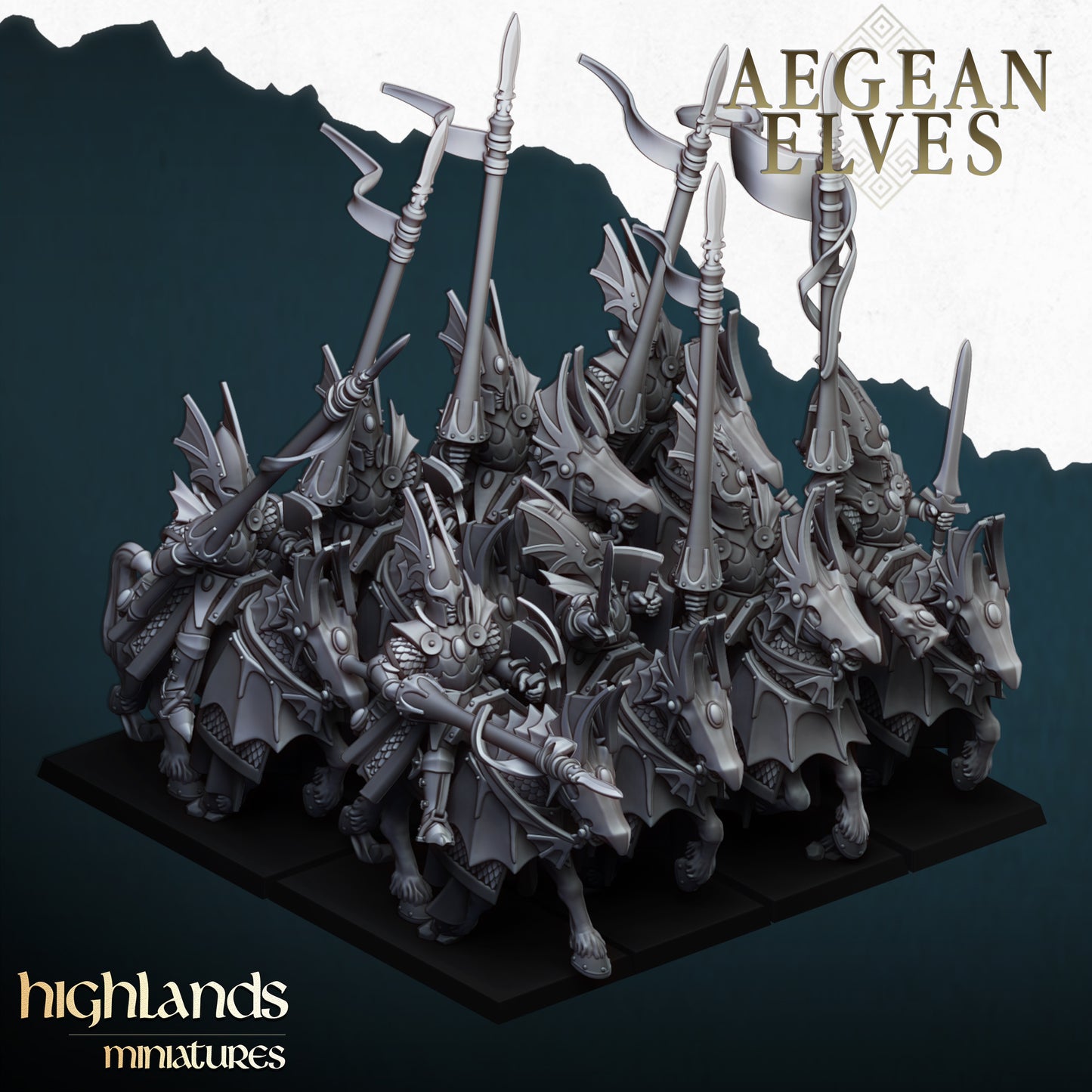 Mounted Dragons Cavalry - Aegean Elves - Highlands Miniatures