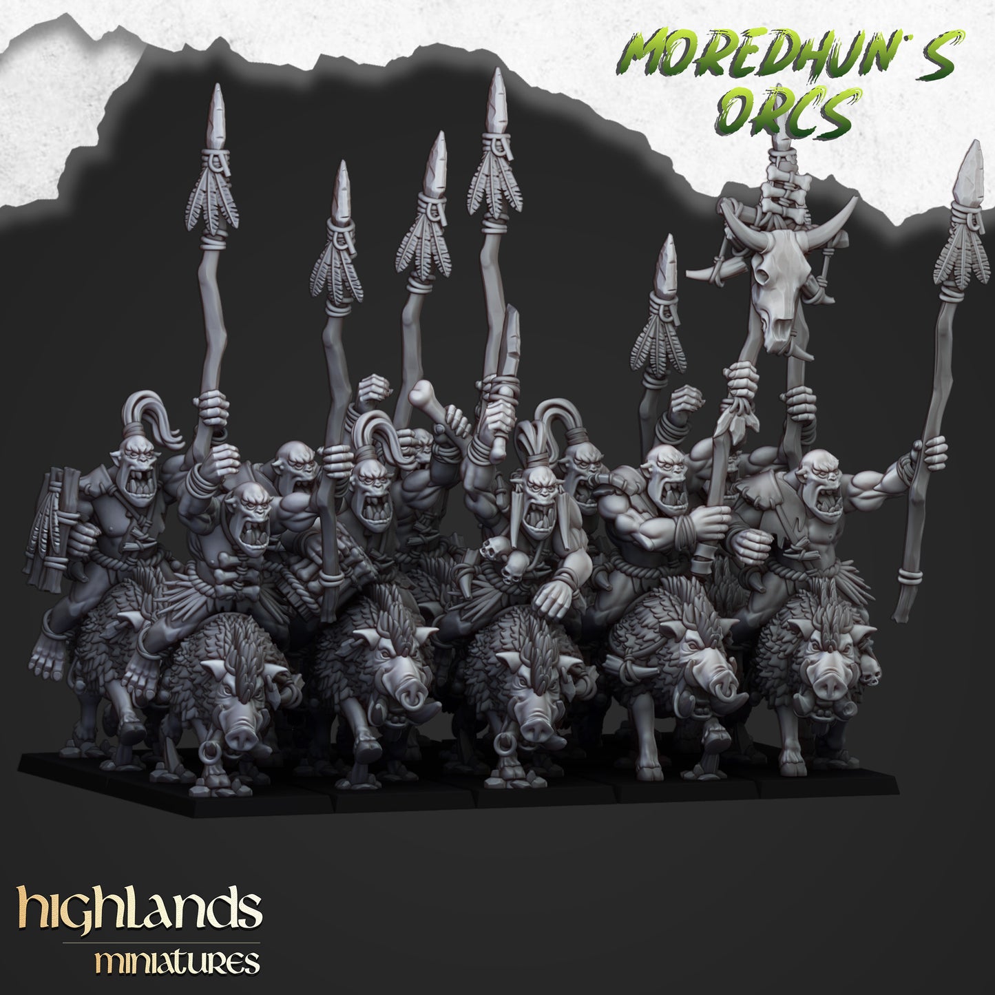 Berittene Höhlenorks auf Wildschweinen - Highlands Miniatures