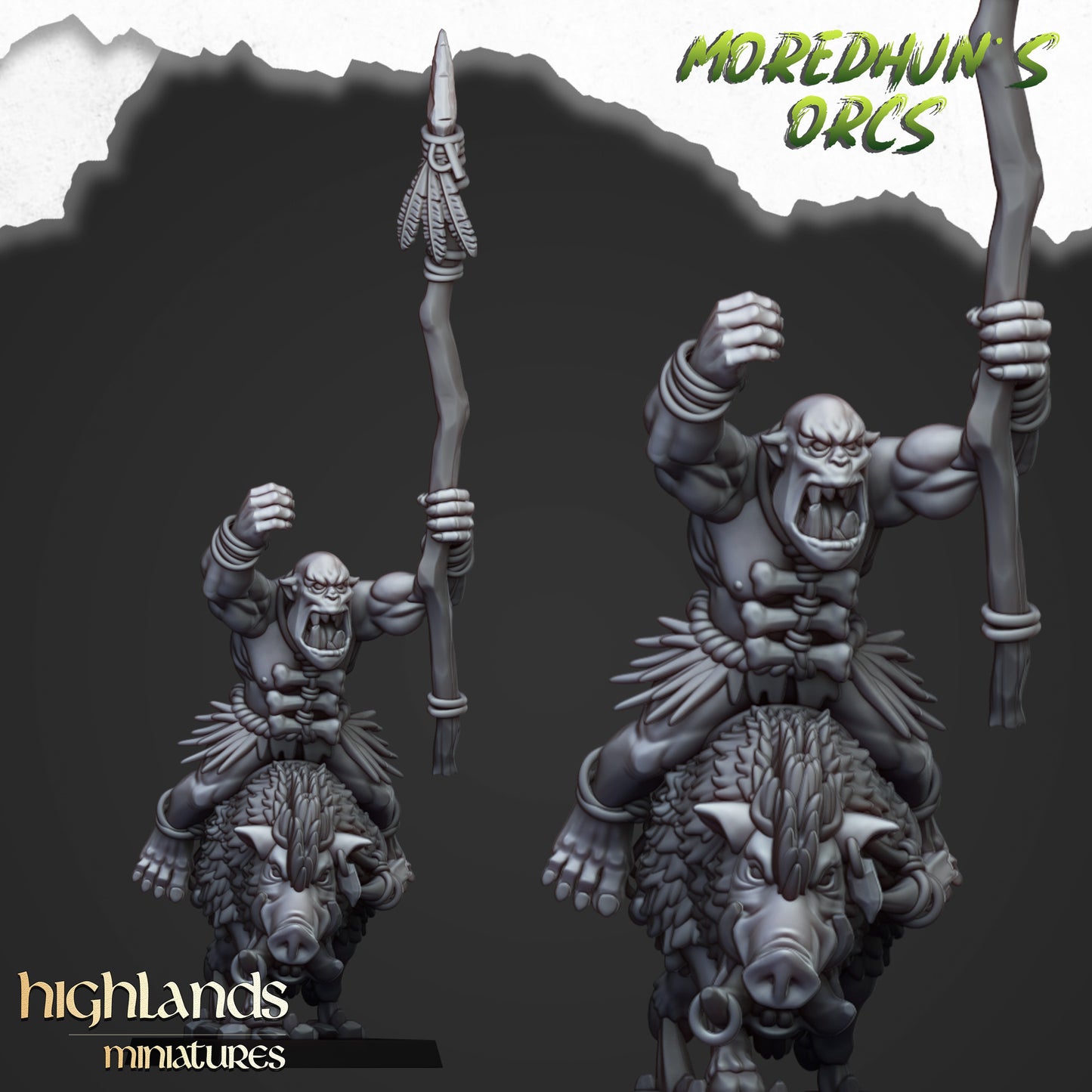 Berittene Höhlenorks auf Wildschweinen - Highlands Miniatures