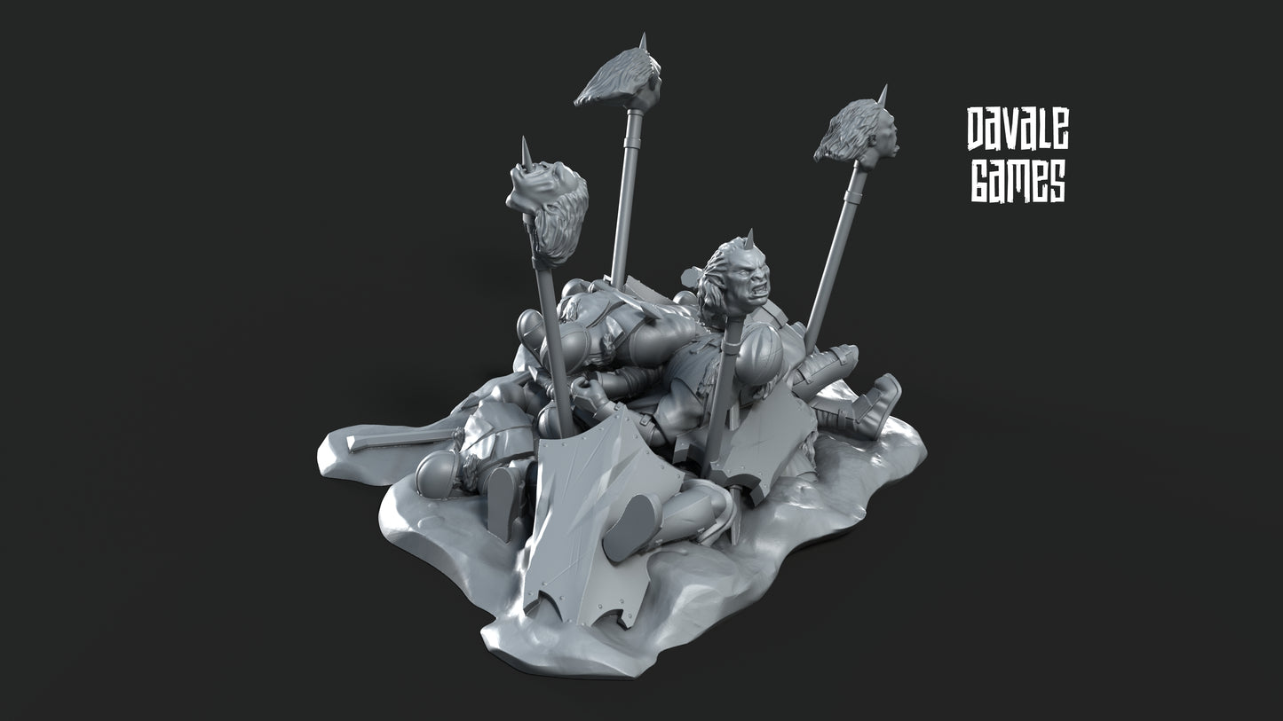 Bonfire with Orc Heads on Pikes - War items - Davale Games