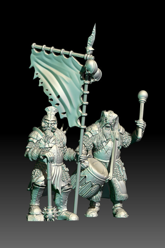 Armoured Orcs with Banner and Drum - KzK Minis