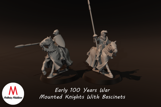 Chevaliers à cheval de la guerre de Cent Ans avec bassinets - Medbury Miniatures