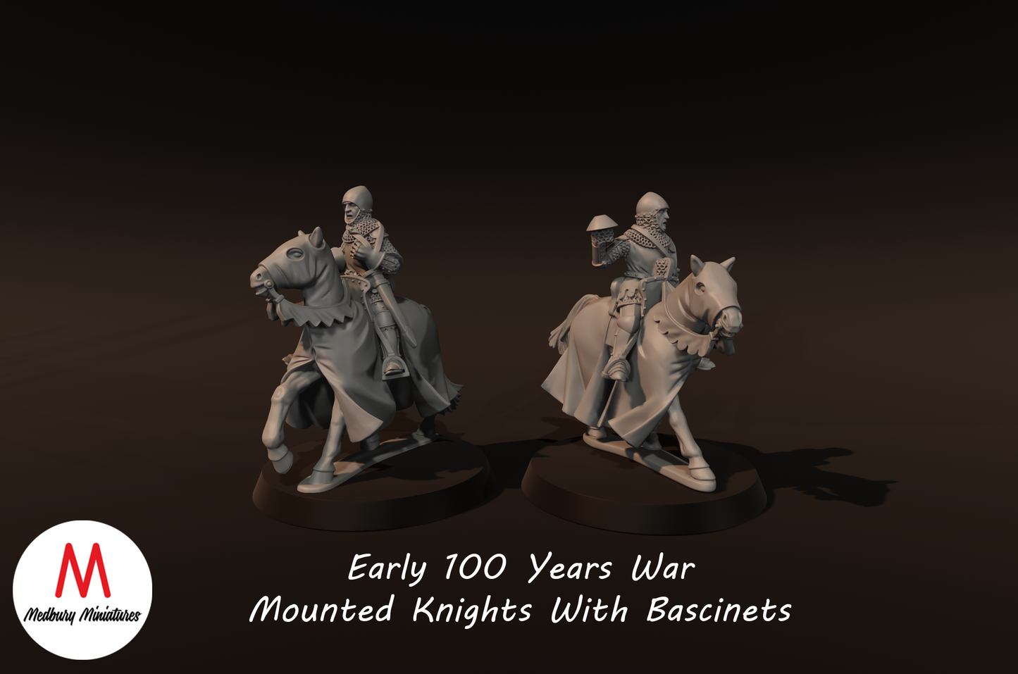 Chevaliers à cheval de la guerre de Cent Ans avec bassinets - Medbury Miniatures