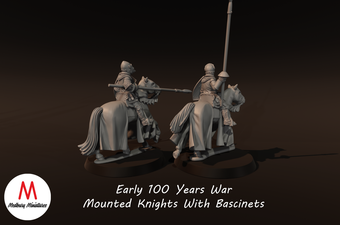 Chevaliers à cheval de la guerre de Cent Ans avec bassinets - Medbury Miniatures