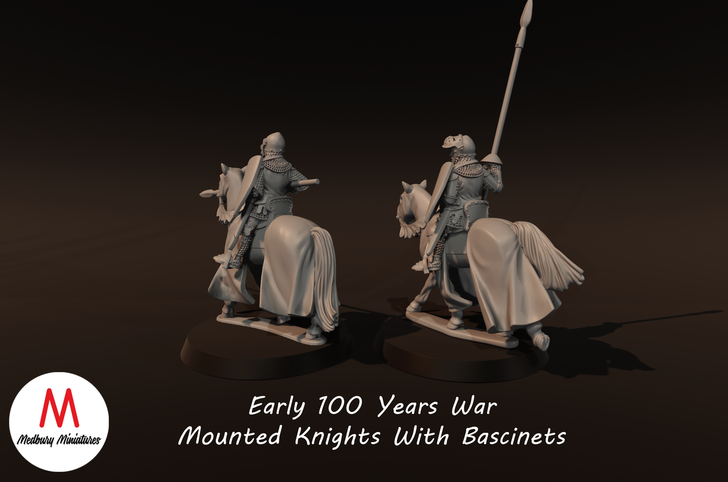 Chevaliers à cheval de la guerre de Cent Ans avec bassinets - Medbury Miniatures