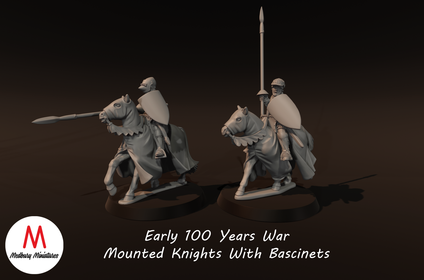 Chevaliers à cheval de la guerre de Cent Ans avec bassinets - Medbury Miniatures