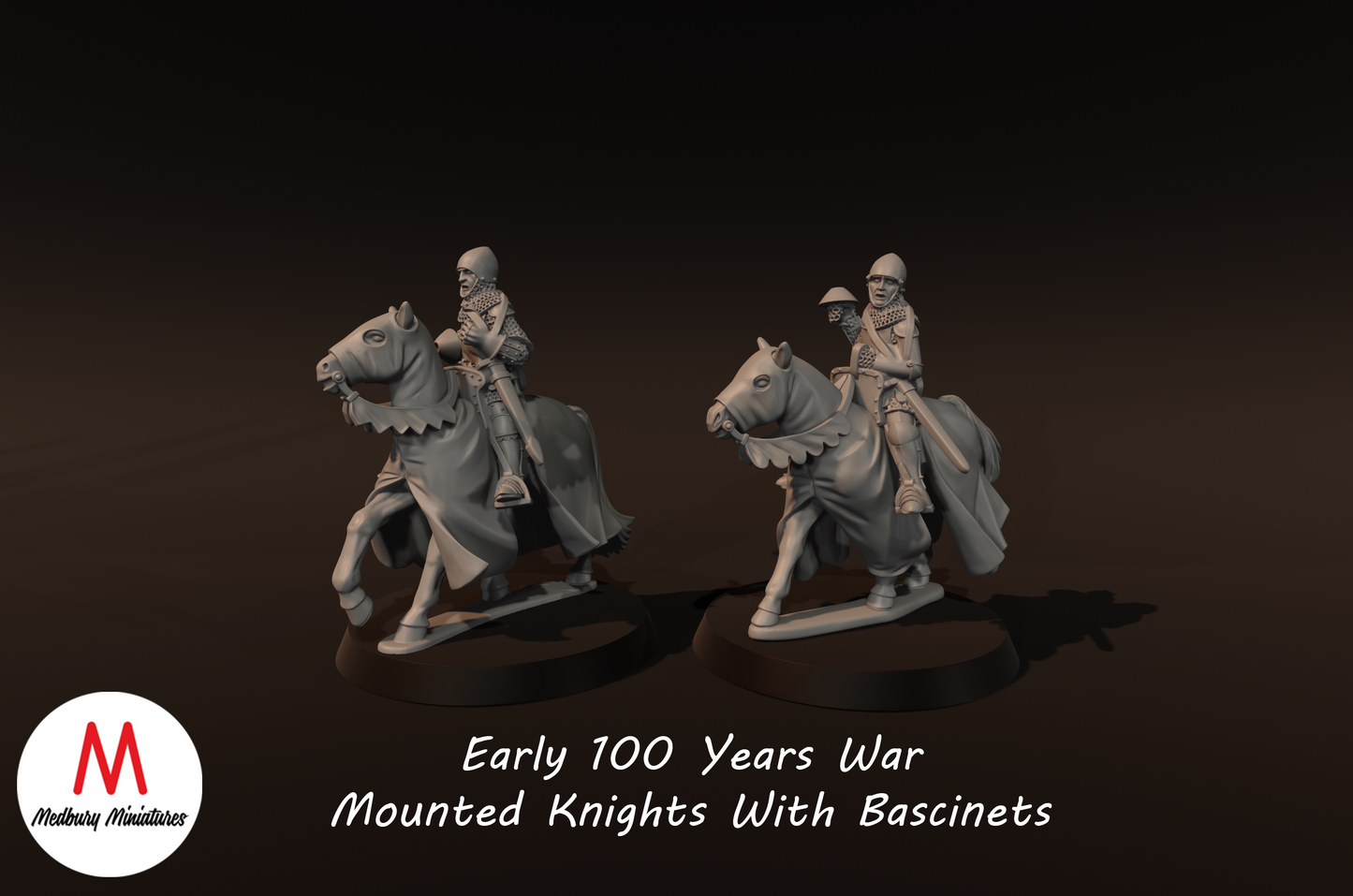 Chevaliers à cheval de la guerre de Cent Ans avec bassinets - Medbury Miniatures