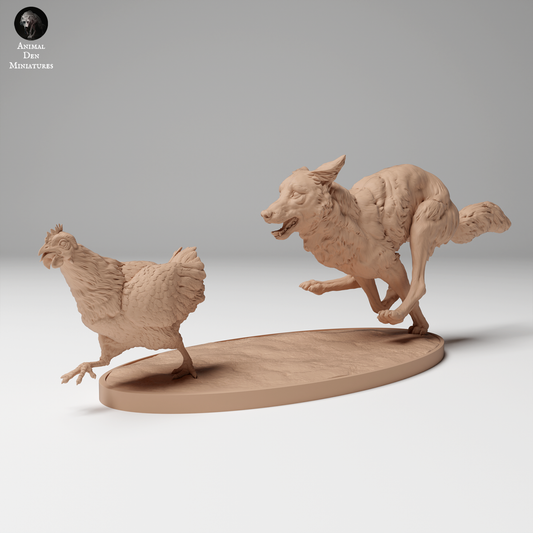 Coyote Hunting Chicken - Animal Den Miniatures