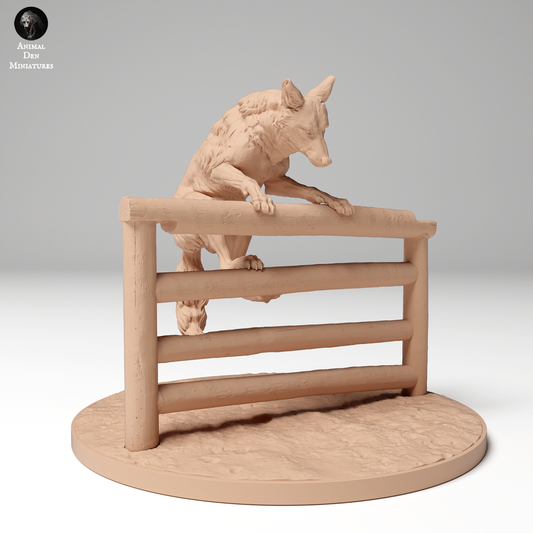 Coyote Jumping Fence - Animal Den Miniatures