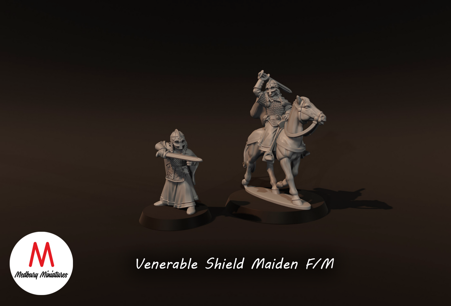 Venerable Shield Maiden on Foot and Mounted - Medbury Miniatures