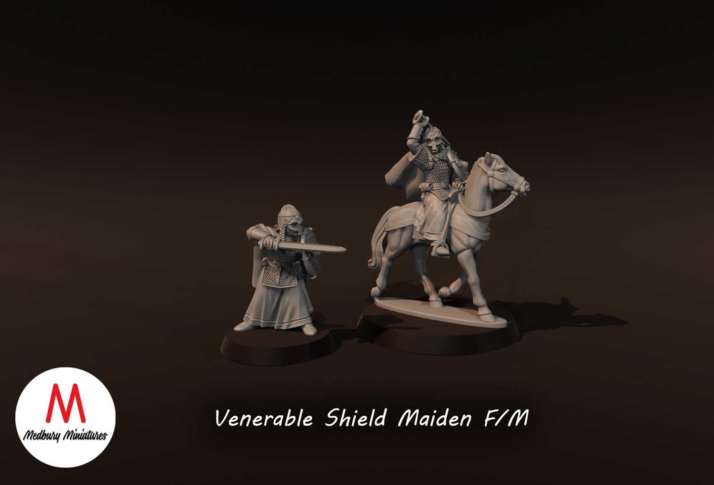 Venerable Shield Maiden on Foot and Mounted - Medbury Miniatures